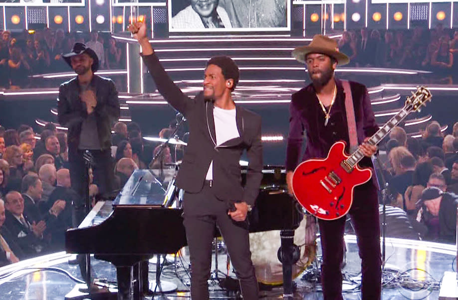 Joe Batiste and Gary Clark Jr. during the Chuck Berry Tribute at 2018 Grammy Awards