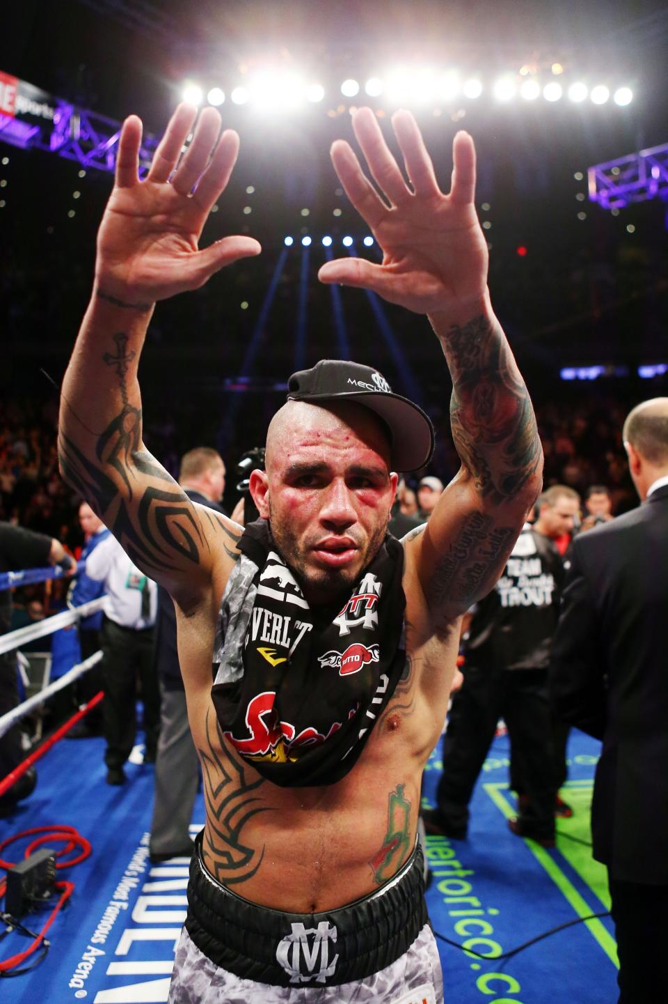 NEW YORK, NY - DECEMBER 01: Miguel Cotto reacts after fighting Austin Trout in their WBA Super Welterweight Championship title fight at Madison Square Garden on December 1, 2012 in New York City. (Photo by Elsa/Getty Images)