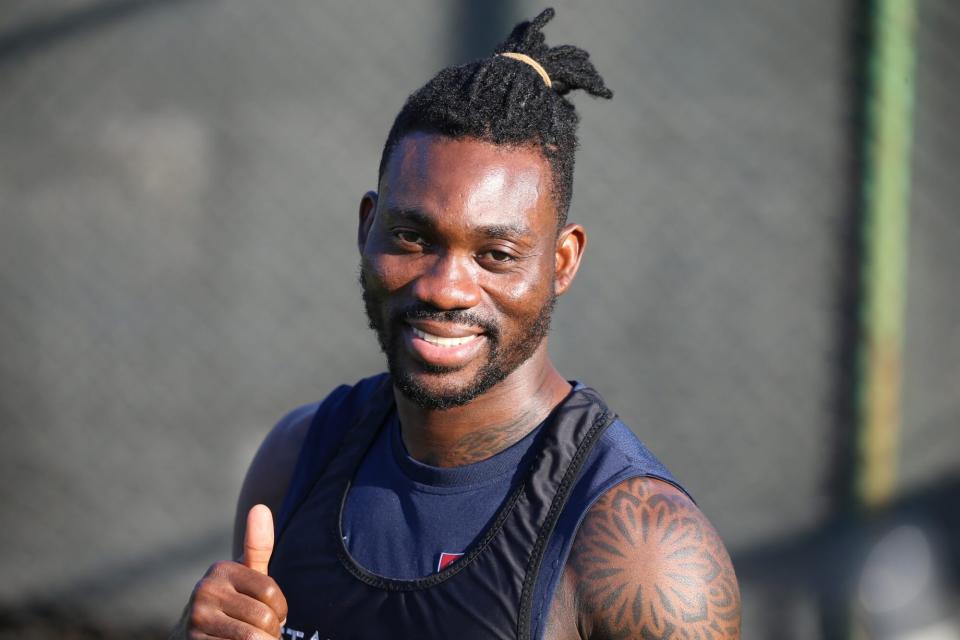 HATAY, TURKIYE - (ARCHIVE): A file photo dated September 8, 2022 shows Christian Atsu of Atakas Hatayspor posing for a photo during a training session in Hatay, Turkiye. (Photo by Cem Genco/Anadolu Agency via Getty Images)