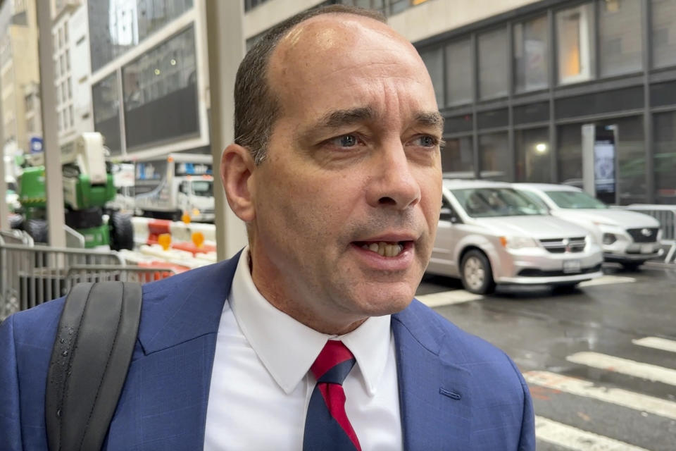 FILE - The chairman of the hard-right House Freedom Caucus, Rep. Bob Good, R-Va., is seen at Trump Tower, May 16, 2024. Good is fighting a two-front battle to hold his seat in Virginia’s 5th Congressional District and with it his role as leader of the conservative House Freedom Caucus — and that doesn't even count Virginia Sen. John McGuire, his opponent in the Tuesday, June 18, GOP primary election. (AP Photo/Ted Shaffrey, File)