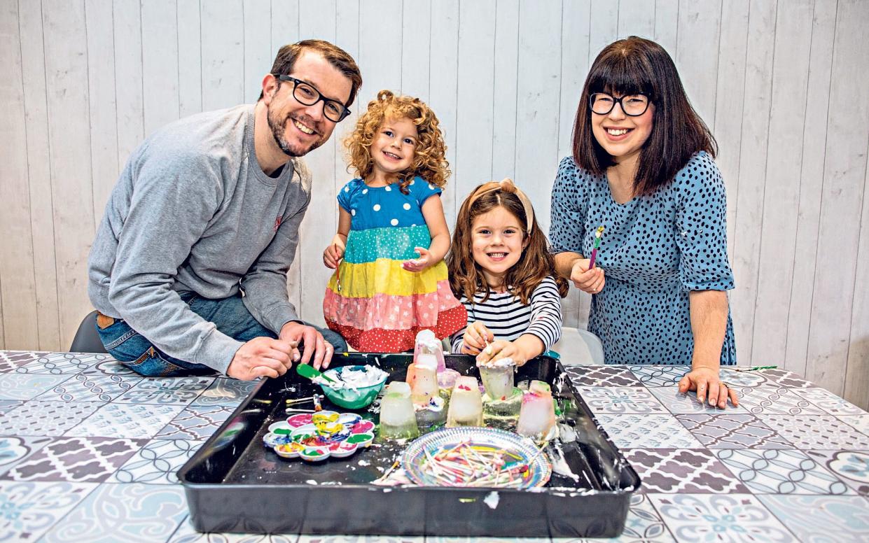 Claire Balkind and her husband, Russell, with their daughters, Maisie, five, and Georgie, two -  Jeff Gilbert