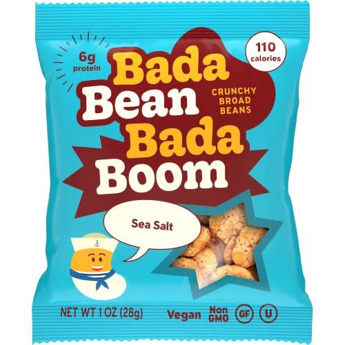 6) Enlightened Bada Bean Bada Boom - Plant-Based Protein, Gluten Free, Vegan, Crunchy Roasted Broad (Fava) Bean Snacks, 100 Calories per Serving, Sea Salt, 1 oz, Pack of 24