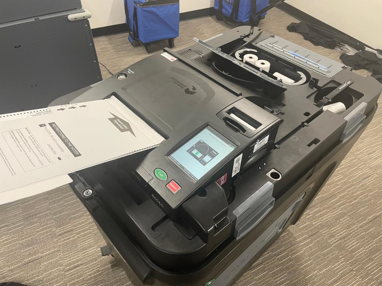 This `machine tabulator' will be in use at all polling locations for the June 2024 primary election in Burlington County. People enter votes on a 'ballot marker' machine. That machine prints their ballot, which is put in this machine to be scanned and counted.