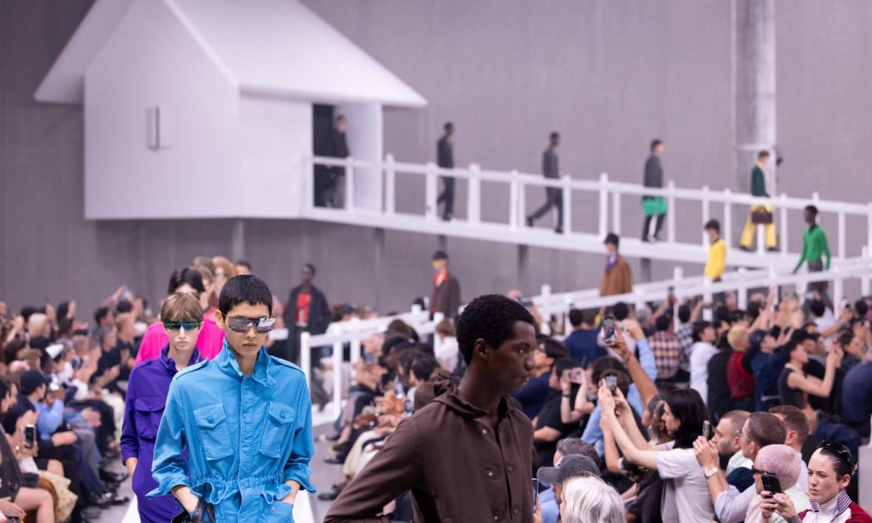 <span>Models wearing Prada creations during the brand’s spring/summer 2025 show at Milan fashion week.</span><span>Photograph: Rossella Papetti/EPA</span>