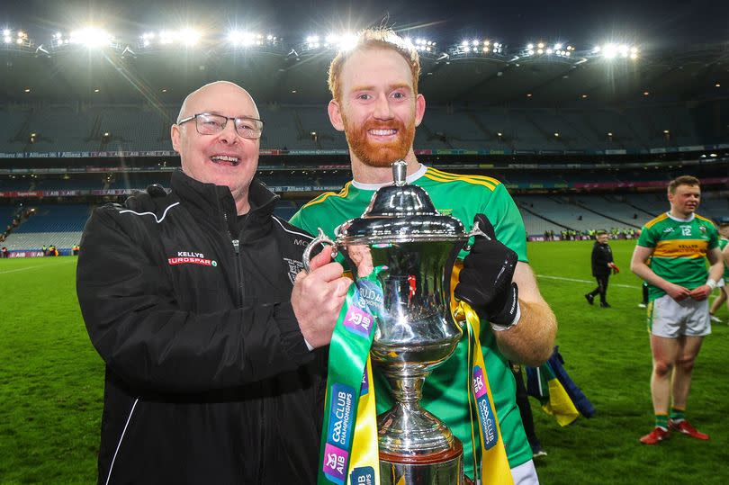 Glen manager Malachy O'Rourke pictured with Conor Glass after January's All-Ireland Club SFC win over St Brigid's at Croke Park