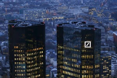 The headquarters of Germany's Deutsche Bank is photographed early evening in Frankfurt, Germany, January 26, 2016. REUTERS/Kai Pfaffenbach