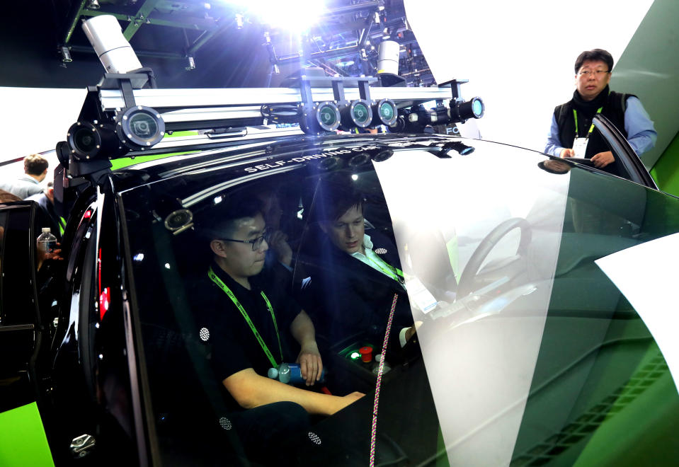 LAS VEGAS, NEVADA - JANUARY 08: Cameras are visible on the exterior of an Nvidia self-driving car inside the Nvidia booth during CES 2019 at the Las Vegas Convention Center on January 8, 2019 in Las Vegas, Nevada. CES, the world's largest annual consumer technology trade show, runs through January 11 and features about 4,500 exhibitors showing off their latest products and services to more than 180,000 attendees. (Photo by Justin Sullivan/Getty Images)