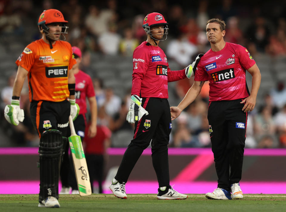 Steve O'Keefe, pictured here celebrating the wicket of Josh Inglis during the Sixers' clash with the Scorchers.