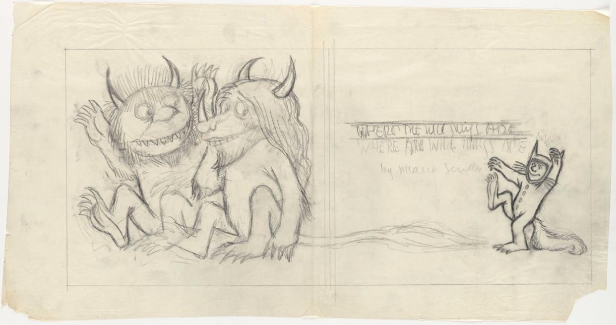 Preliminary drawing of title page for 'Where the Wild Things Are' (New York: Harper & Row, 1963), 26:7, The Maurice Sendak Collection. Archives & Special Collections at the Thomas J. Dodd Research Center, University of Connecticut Library. © The Maurice Sendak Foundation.