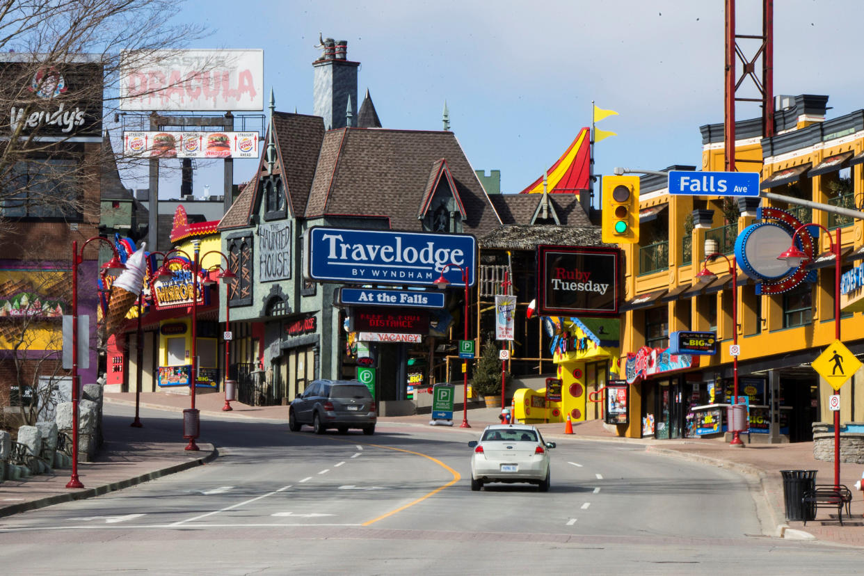 Image: A nearly empty street in Niagara Falls, Ontario, Canada, on March 2, 2021. (Zou Zheng / Xinhua News Agency/Getty Images file)