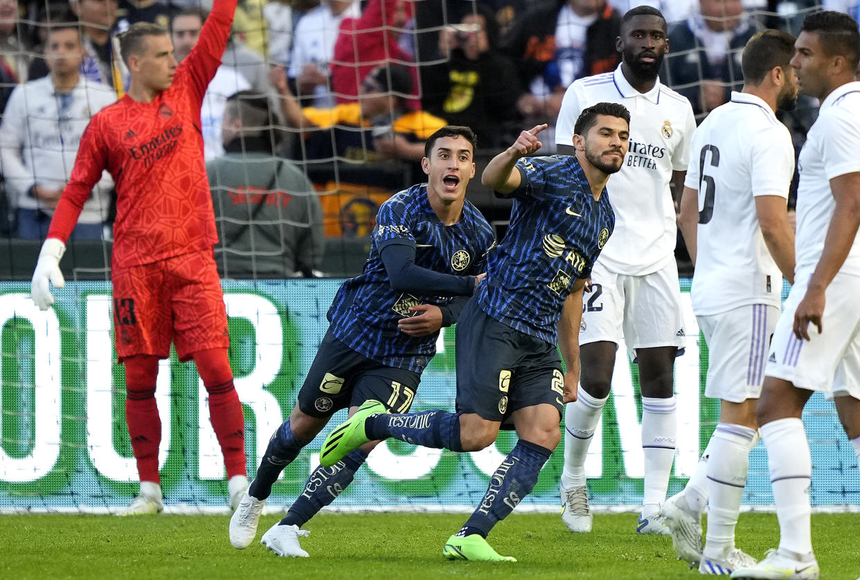 Henry Martín celebrando su gol contra Real Madrid en San Francisco, California. Foto Archivo por Thearon W. Henderson/Getty Images.