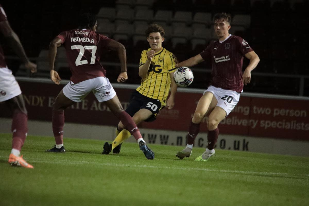 Louis Griffiths on the ball for the Oxford United first team earlier this season <i>(Image: Darrell Fisher)</i>