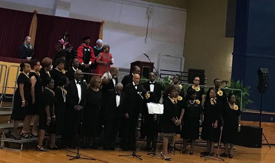 The Williston Choir sings during the Williston Legacy Graduation Ceremony July 1, 2023, in the Williston Gymnasium.