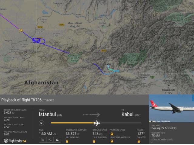 Turkish Airlines Boeing 777 to land in take off from Kabul on Monday despite chaos at the airport