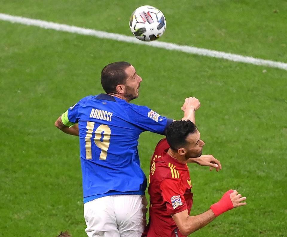 Leonardo Bonucci was dismissed for a challenge on Sergio Busquets.