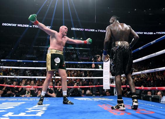 Fury mocks Wilder during their first fight (Getty)