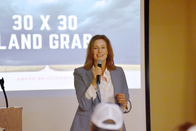 Margaret Byfield, executive director of American Stewards of Liberty, speaks at an anti-30x30 information session in Lea County, New Mexico, in July 2021. Her Texas-based nonprofit is leading the charge against the Biden administration's conservation target. (Photo: Blake Ovard/Hobbs News-Sun)