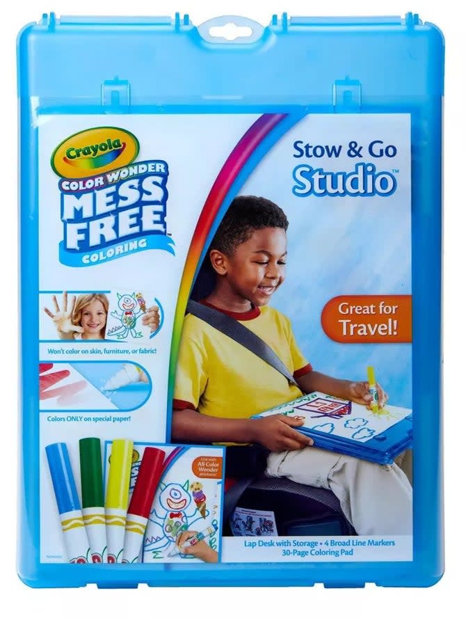 Blue plastic container for Crayola marker set