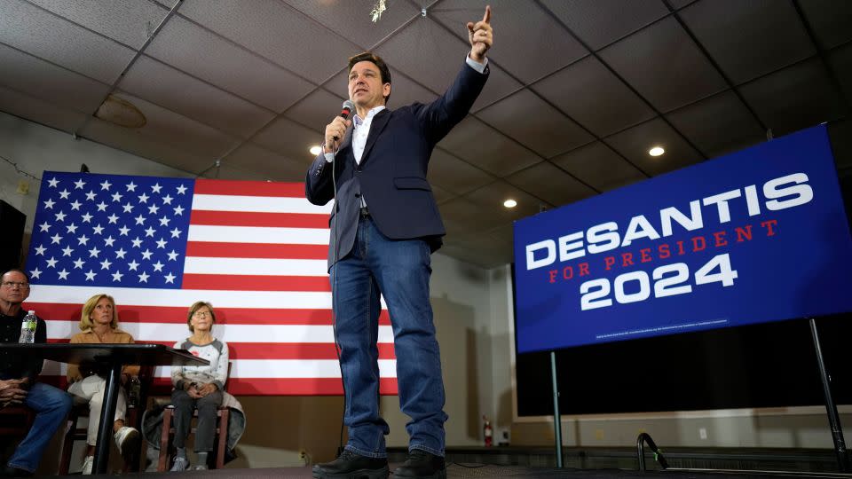 Florida Gov. Ron DeSantis speaks during an event in Cedar Rapids, Iowa, on December 7, 2023. - Charlie Neibergall/AP