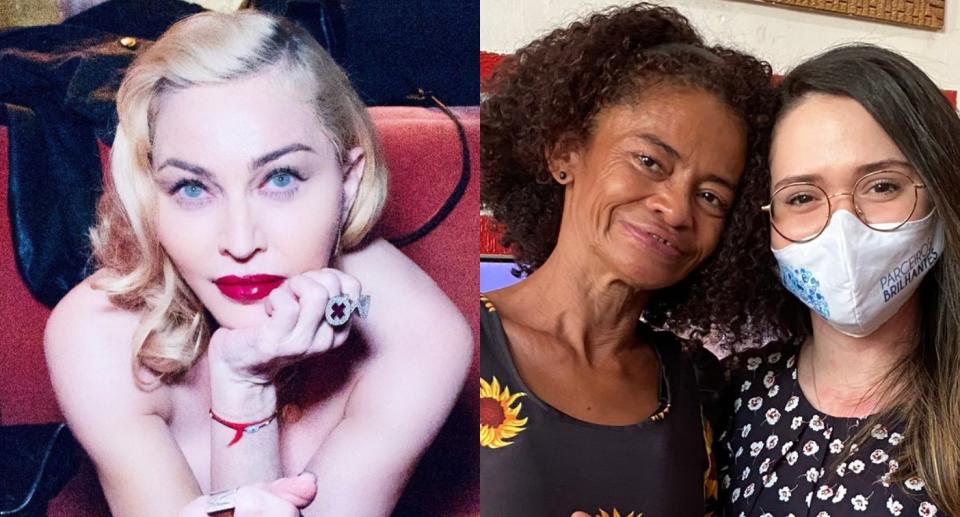 Madonna mudou a vida de Maria compartilhando um vídeo que ela aparece dançando (Reprodução / Instagram @Madonna e Twitter @parceirosbrilhantes)