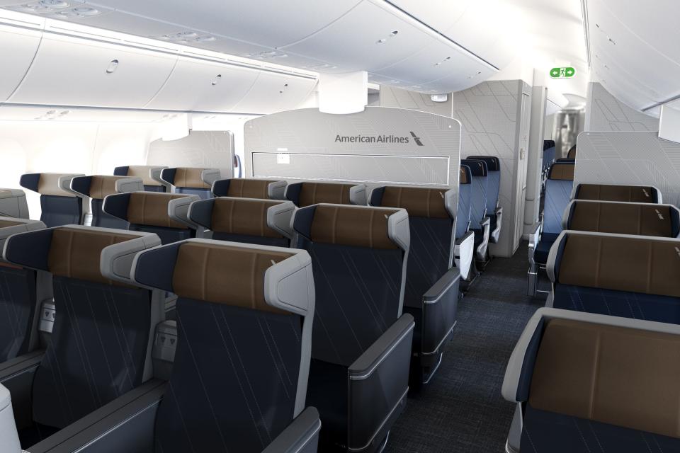 Rendering of American Airlines' new premium economy seats.