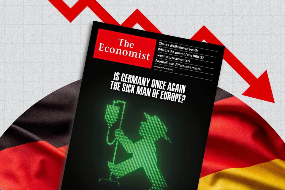 Das weltweit angesehene Wirtschaftsmagazin „The Economist“ sieht Deutschland wieder als „kranken Mann Europas". - Copyright: Economist / Getty Images / SimpleImages / Grafik Dominik Schmitt 