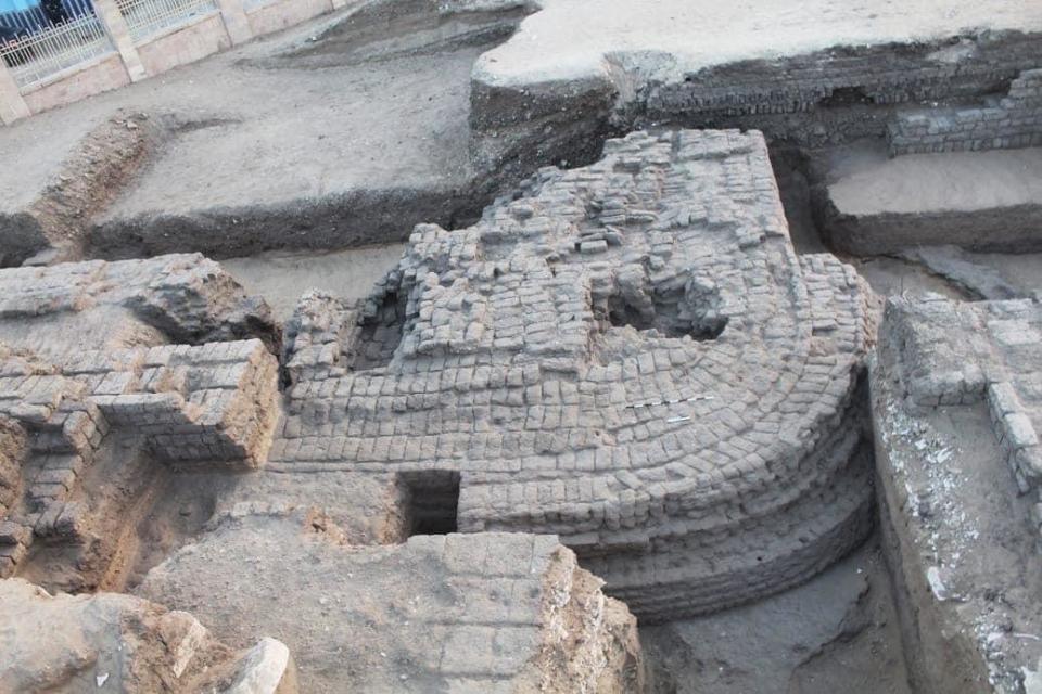 A large wall made of mudbricks, with walls about 16 feet thick, dating back about 4,200 years to ancient Egypt's Sixth Dynasty, is seen where it was discovered at the temple of Ramses II in Abydos, Egypt, per a March 25, 2023 announcement by the Ministry of Tourism and Antiquities. / Credit: Egyptian Ministry of Tourism and Antiquities