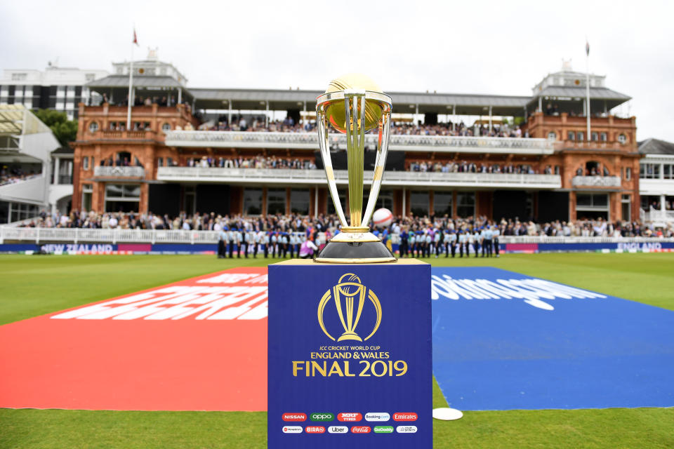 The prize on offer for the winner of the World Cup final. (Photo by Gareth Copley-IDI/IDI via Getty Images)