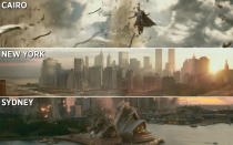 <p>As the X-Men land in Cairo, scenes reveal the destruction Magneto is wreaking around the world, where it is simultaneously daylight in New York, Sydney and Cairo – it is possible for it to be daylight in two of these locations at once, but not all three. Credit: 20th Century Fox </p>