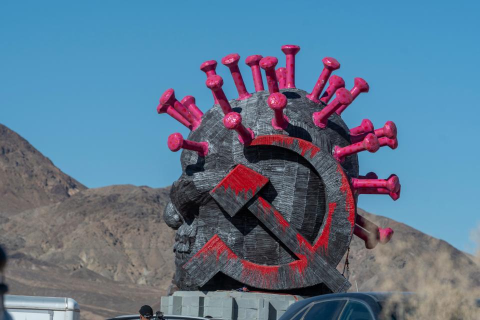 Chinese artist Weiming Chen unveiled the new CCP VIrrus II sculpture at his Liberty Sculpture Park in Yermo on June 5, 2022. His original anti-COVID-19 and anti-communist sculpture was burned after it was unveiled in 2022.
