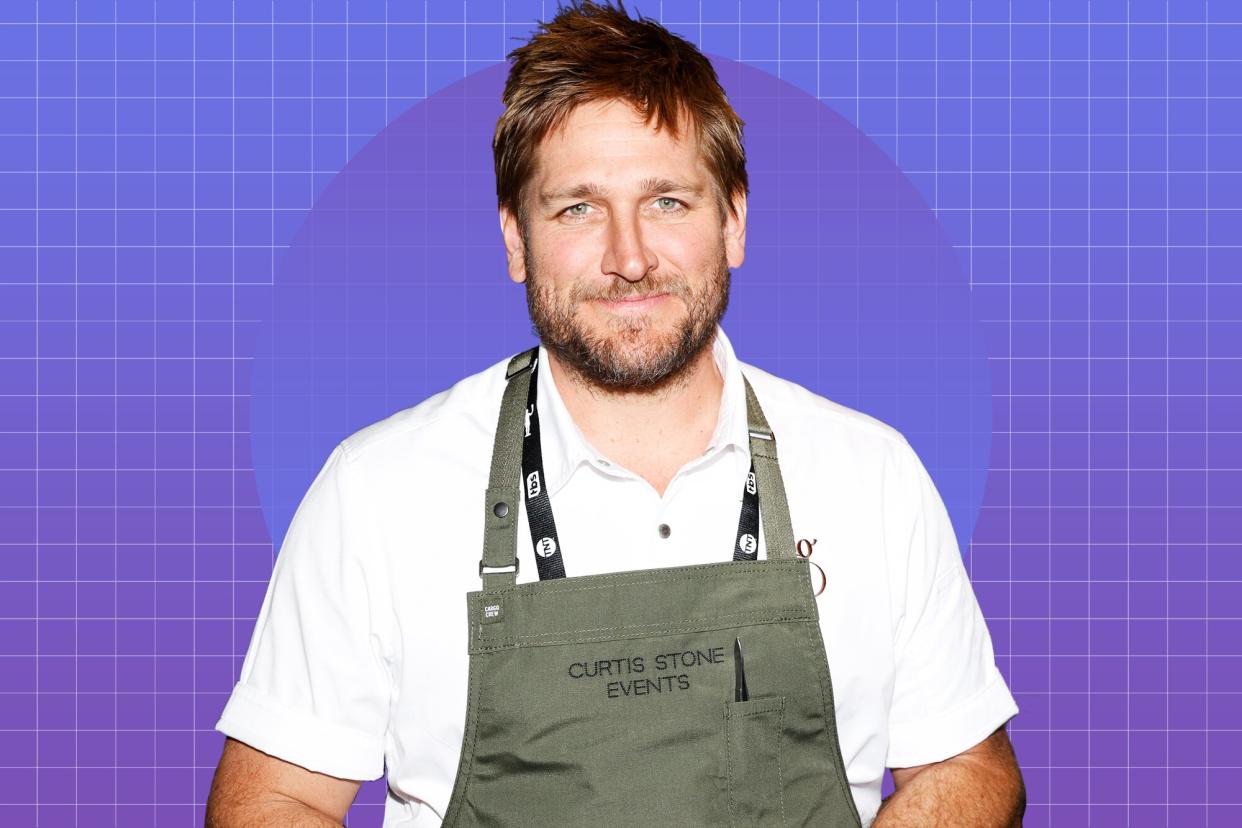 Curtis Stone on a designed background
