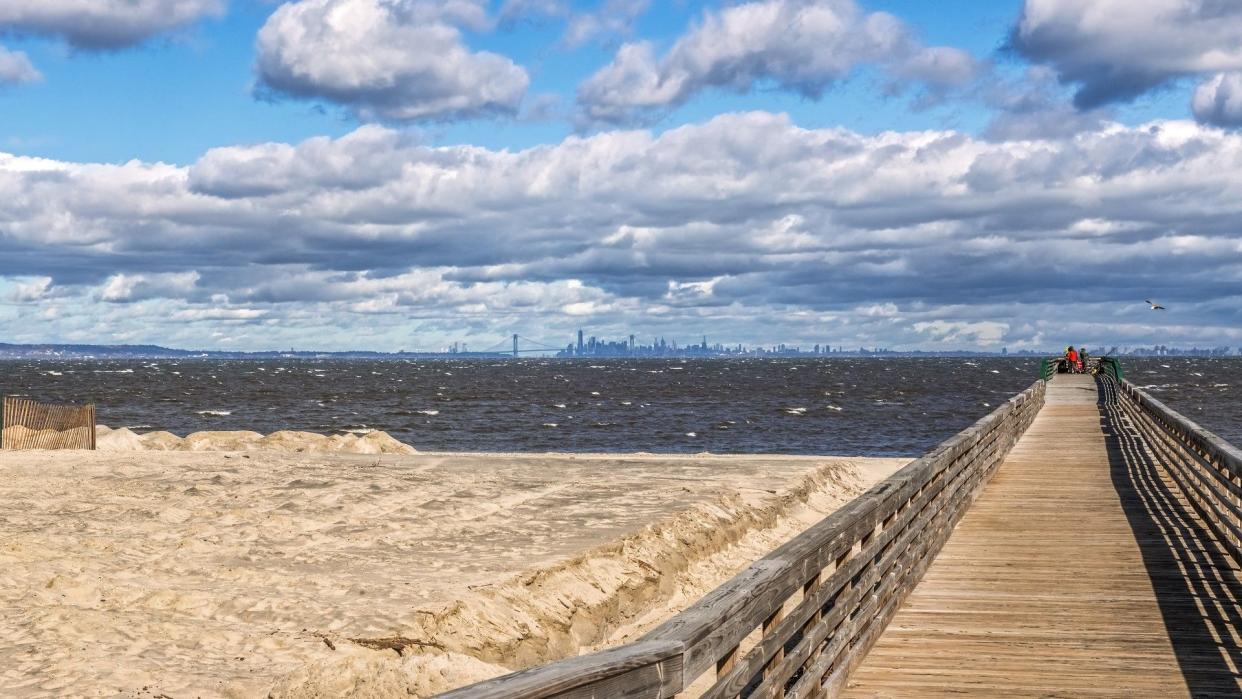 Fishing Pier Over Beach stock photo