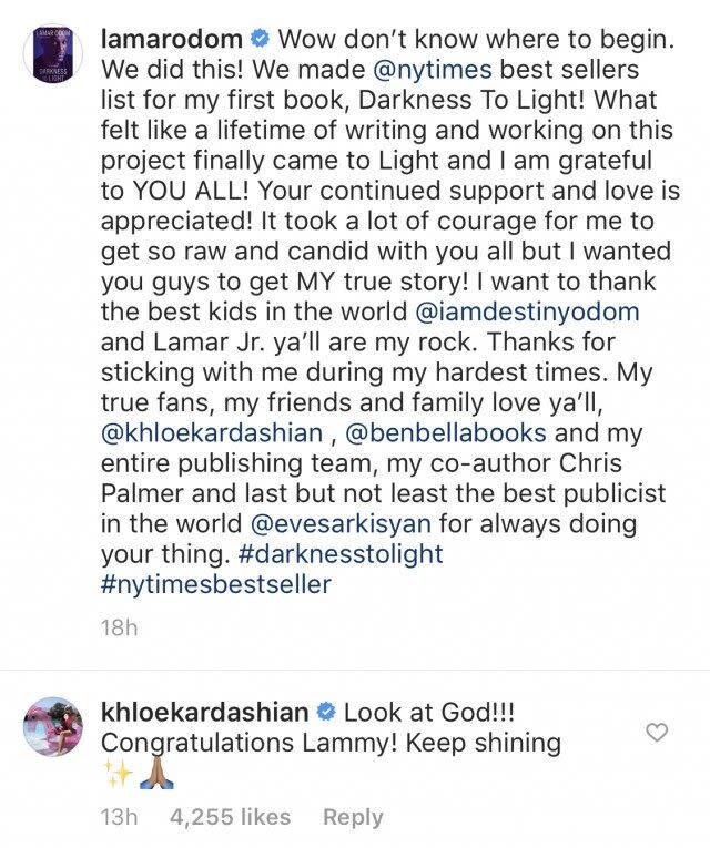 Khloe Kardashian Lamar Odom comment 2019