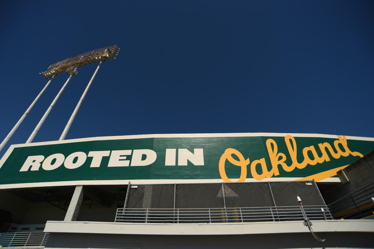 OAKLAND, CA - JULY 11: A general view of Oakland Athletics Summer Camp at RingCentral Coliseum on July 11, 2020 in Oakland, CA. (Photo by Cody Glenn/Icon Sportswire via Getty Images)