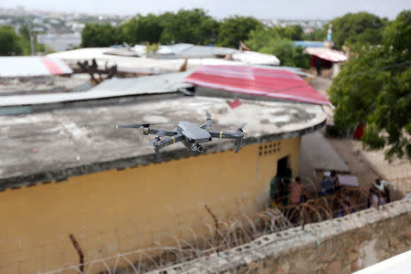 A DJI Mavic Pro drone hovers during a drone training session for Somali police in Mogadishu, Somalia May 25, 2017. Picture taken May 25, 2017. REUTERS/Feisal Omar