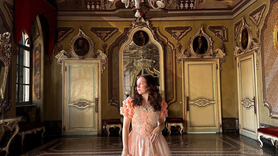 Ludovica Sannzzaro Natta started posting videos to social media about her life in the castle. In the videos, she often wears "Bridgerton"-inspired ballgowns. - Ludovica Uberta Sannazzaro Natta