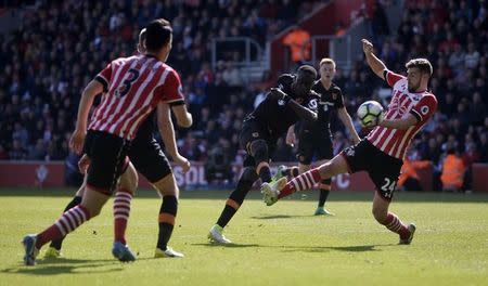 Britain Football Soccer - Southampton v Hull City - Premier League - St Mary's Stadium - 29/4/17 Hull City's Oumar Niasse shoots at goal Reuters / Hannah McKay Livepic