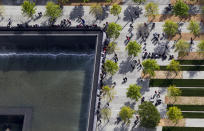 Vista aérea de un tramo del Memorial del 9/11 en el World Trade Center, de Nueva York, también conocido como Zona Cero. Lucas Jackson-Pool/Getty Images