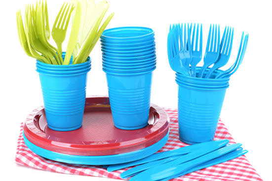 Keep a set of re-usable plastic or melamine plates for outdoor entertaining, or mix-and-match vintage plates from the op shop. Alternatively, go green. Buy the latest biodegradable picnic plates made from corn starch and cutlery made from sustainable bamboo. For more information, visit <a rel="nofollow noopener" href="http://www.earthfamily.com.au/" target="_blank" data-ylk="slk:www.earthfamily.com.au;elm:context_link;itc:0;sec:content-canvas" class="link ">www.earthfamily.com.au</a>.