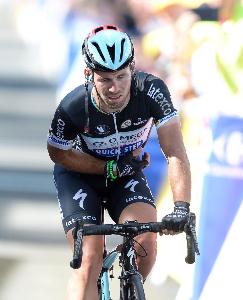 Cavendish sustained a shoulder injury after a crash close to the finish line (Martin Rickett/PA) (PA Archive)
