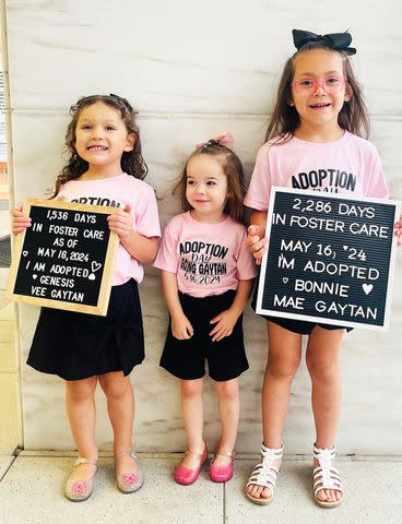 <p>Courtesy of Jess Gaytan</p> Jess Gaytan's daughters on Genesis and Bonnie's adoption day