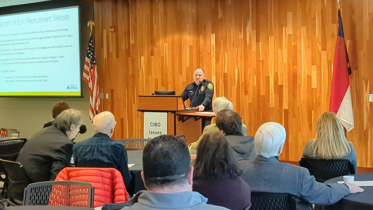 Asheville City Police Chief David Zack spoke at the Council for Independent Business Owners, or CIBO, on Jan. 6 about retention and recruitment at the Asheville Police Department.