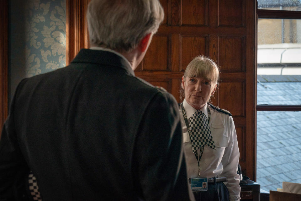 WARNING: Embargoed for publication until 00:00:01 on 23/03/2021 - Programme Name: Line of Duty S6 - TX: n/a - Episode: Line Of Duty - Ep 2 (No. n/a) - Picture Shows:  Superintendent Ted Hastings (ADRIAN DUNBAR), DCC Andrea Wise (ELIZABETH RIDER) - (C) World Productions - Photographer: Chris Barr