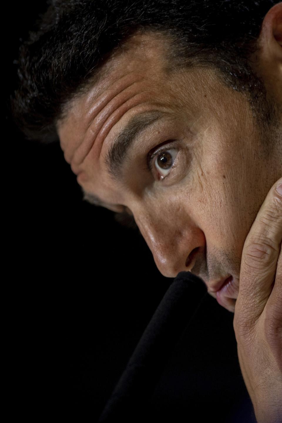 Argentina's national soccer team coach Lionel Scaloni attends a press conference in Madrid, Spain, Thursday, March 21, 2019. Argentina will play a friendly soccer match against Venezuela on Friday. (AP Photo/Bernat Armangue)