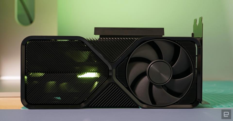 <p>NVIDIA RTX 4070 Super GPU from the front.</p>
