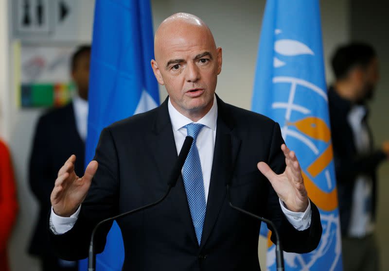 FILE PHOTO: FIFA President Gianni Infantino during a World Health Organization & FIFA Press Conference