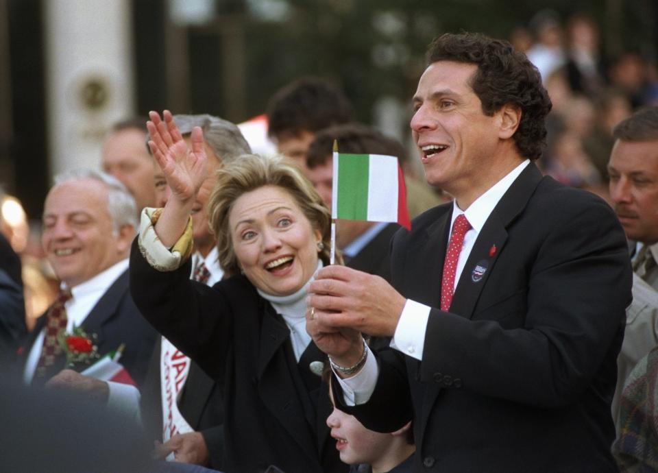 Then-Housing and Urban Development Secretary Andrew Cuomo is seen with then-New York Senate candidate Hillary Clinton during a&nbsp;Columbus Day Parade in New York in 2000. (Photo: New York Daily News Archive via Getty Images)