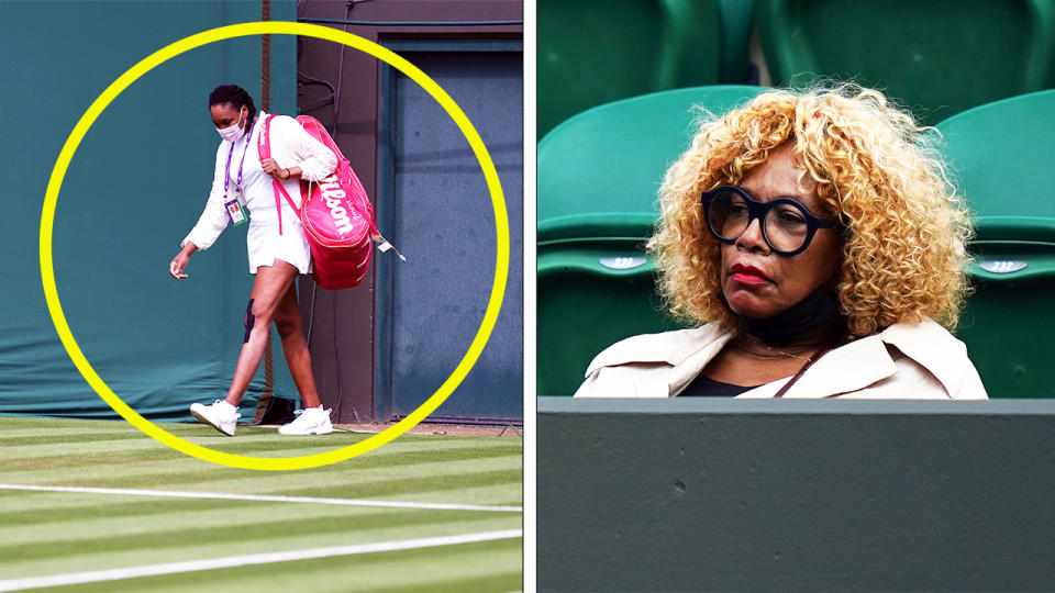 Five-time Wimbledon champion Venus Williams (pictured left) walking onto Court 3 and (pictured right) her mother Oracene Price watcing.