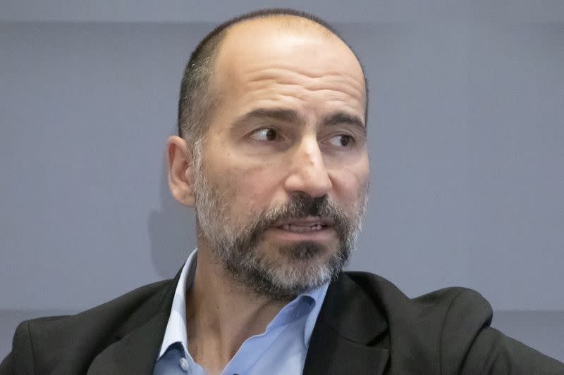 FILE PHOTO: Uber CEO Dara Khosrowshahi speaks during a meeting with the Economic Club of New York in New York City