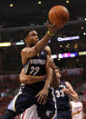 LOS ANGELES, CA - MAY 11: Rudy Gay #22 of the Memphis Grizzlies is fouled by Randy Foye #4 of the Los Angeles Clippers as Gay makes the layup in the first quarter in Game Six of the Western Conference Quarterfinals in the 2012 NBA Playoffs on May 11, 2012 at Staples Center in Los Angeles, California. NOTE TO USER: User expressly acknowledges and agrees that, by downloading and or using this photograph, User is consenting to the terms and conditions of the Getty Images License Agreement. (Photo by Stephen Dunn/Getty Images)